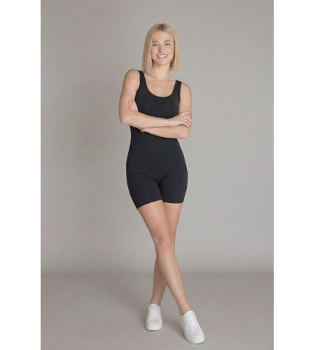 Toparlayıcı Likralı Şortlu Askılı Tulum Lacivert