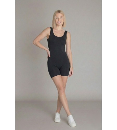 Toparlayıcı Likralı Şortlu Askılı Tulum Lacivert